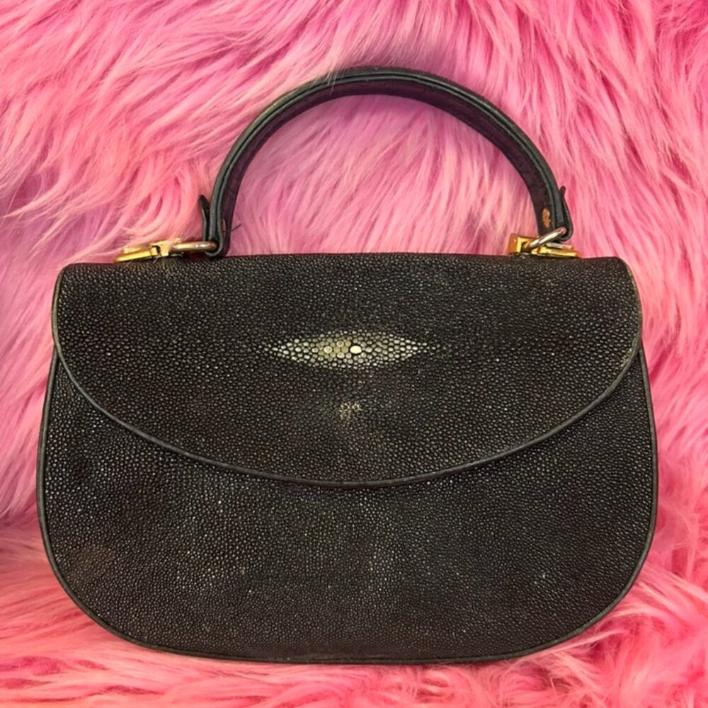 Vintage genuine Stingray leather handbag purse black classic